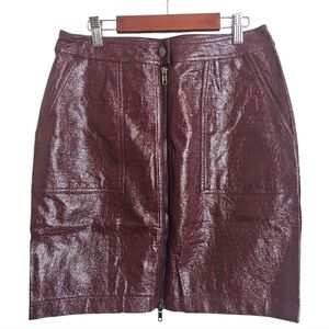 Kori America Boutique Maroon Red Faux Leather Front Zip Skirt